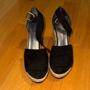 Stuart Weitzman Black Suede Espadrille Wedge Sandals